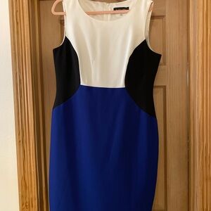 Evan Picone Colorblock Midi Dress in Blue, Black, and White